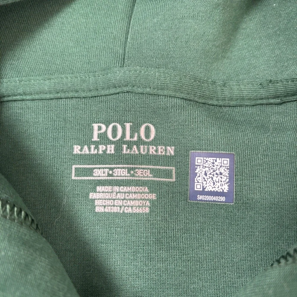 Polo Ralph Lauren Mens 3XLT Green Full-Zip Hoodie New Double-Knit Big & Tall